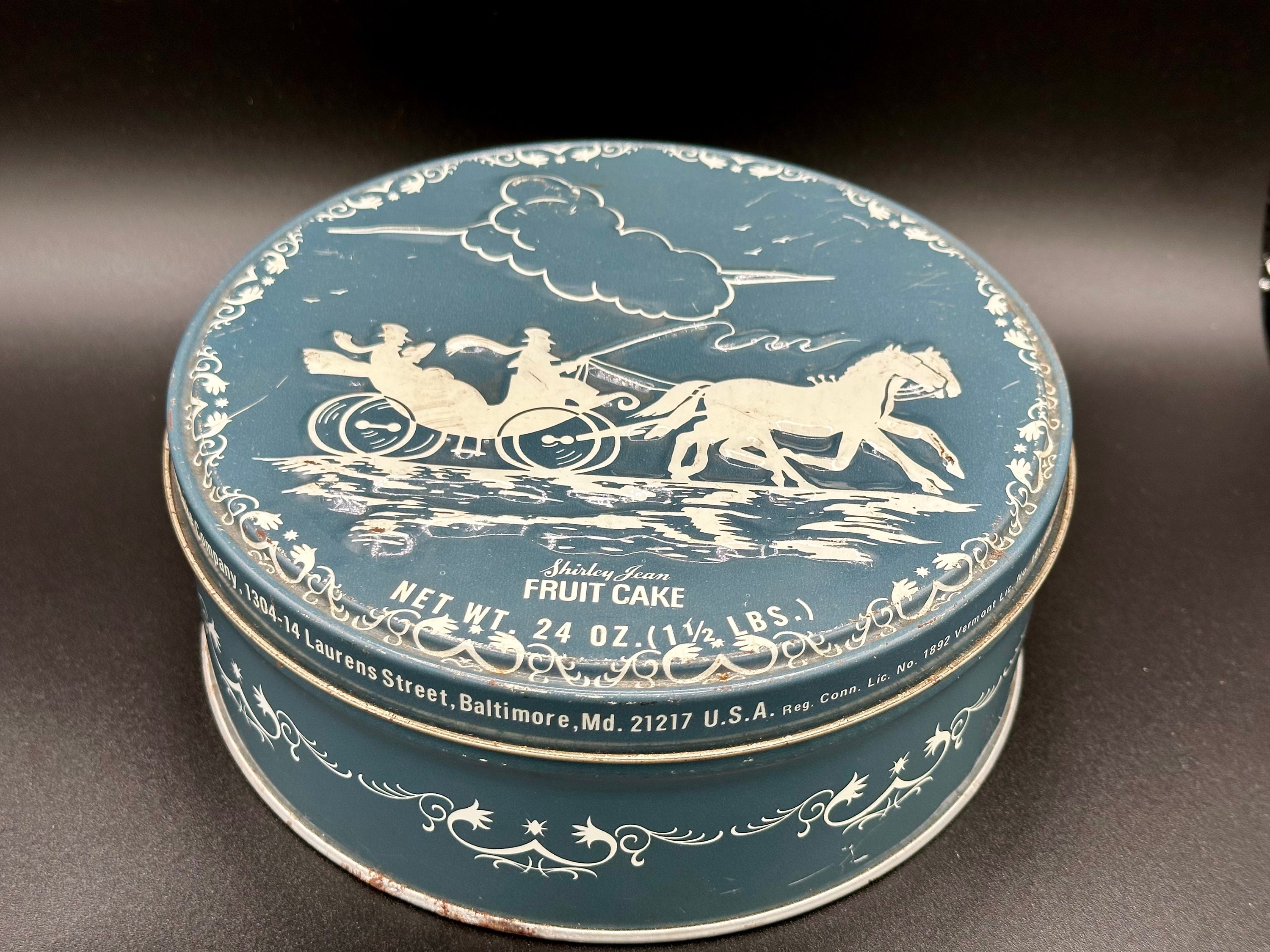 Shirley Jean Fruit Cake Tin Fun 1950s Collectible Tin Horse Carriage Tin Cookie Home Made Treats Gift Giving Tin Round Vintage Metal Tin Etsy