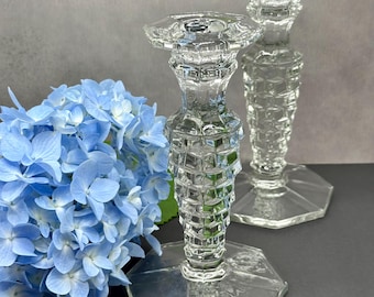 Fostoria American Pattern Clear Glass Candlestick Holders