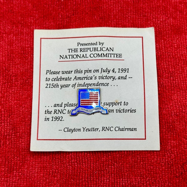 Vintage RNC Bicentennial 1991 American Flag Tack Pin Tie Tack Gold Tone Hat Lapel Pin