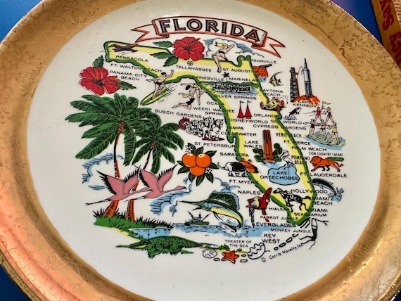Mid Century Florida State Souvenir Ceramic Plate Collectible