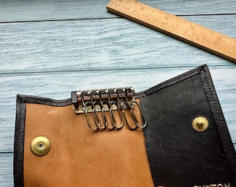 Vintage Leather BUXTON KEY-TAINER Six Key Holder Black Trifold Wallet Buxton 14  Patent Pending