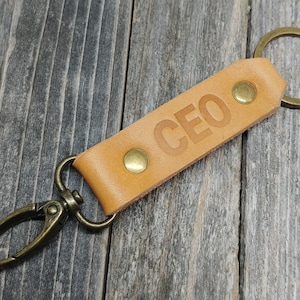 CEO engraved Custom Leather Keychain fob instagram slogan