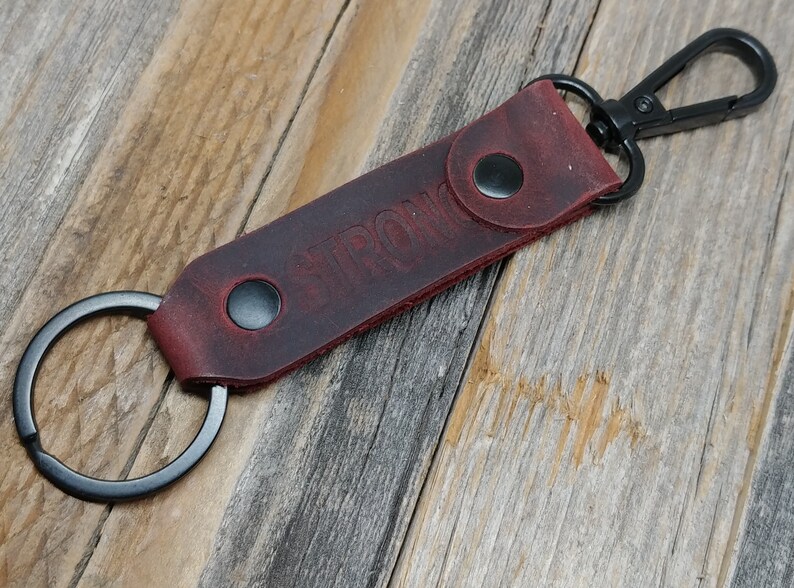 STRONG engraved Custom Leather Keychain fob instagram slogan