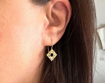 Rattan Drop Earrings | Gold drop earrings | Handmade silver gold-plated earrings