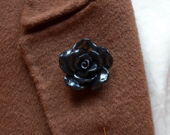 Black Flower Brooch-Floral Boutonniere ~Flower Lapel Pin~Stylish Scarf holder~Big Flower Suit pin