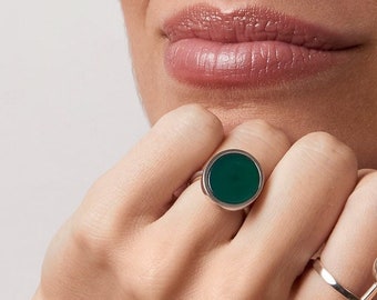 Anillo de ágata verde, anillo minimalista de plata de ley 925, joyería de cristal auténtico