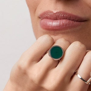 Agate Ring, Green Agate Crystal, Minimalist Gemstone Ring, Sterling Silver 925, Genuine Gemstone Ring image 1