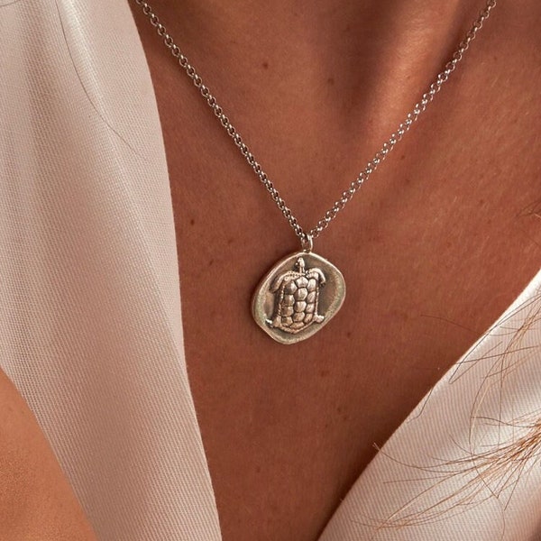 Turtle Necklace,  Coin Necklace, Greek Ancient Replica Turtle Pendant Sterling Silver Stater of Aegina  Double Sided