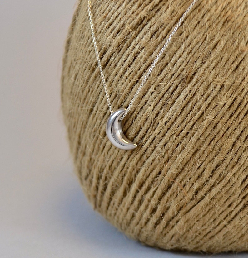 Crescent Moon Necklace, New Moon Necklace, Moon Phase, Real Handmade Piece, Sterling Silver 925, Lunar Necklace image 6