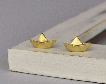 Origami Earrings, Time to shine, Origami Paper Boat, Nautical Earrings, Sterling Silver 925, 18 karat Gold Plated