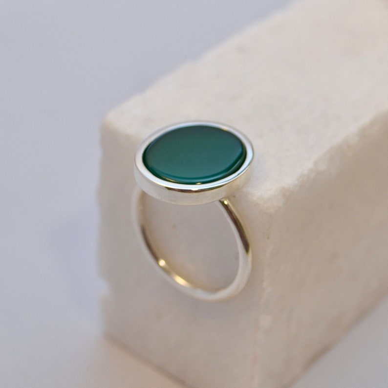 Agate Ring, Green Agate Crystal, Minimalist Gemstone Ring, Sterling Silver 925, Genuine Gemstone Ring image 5