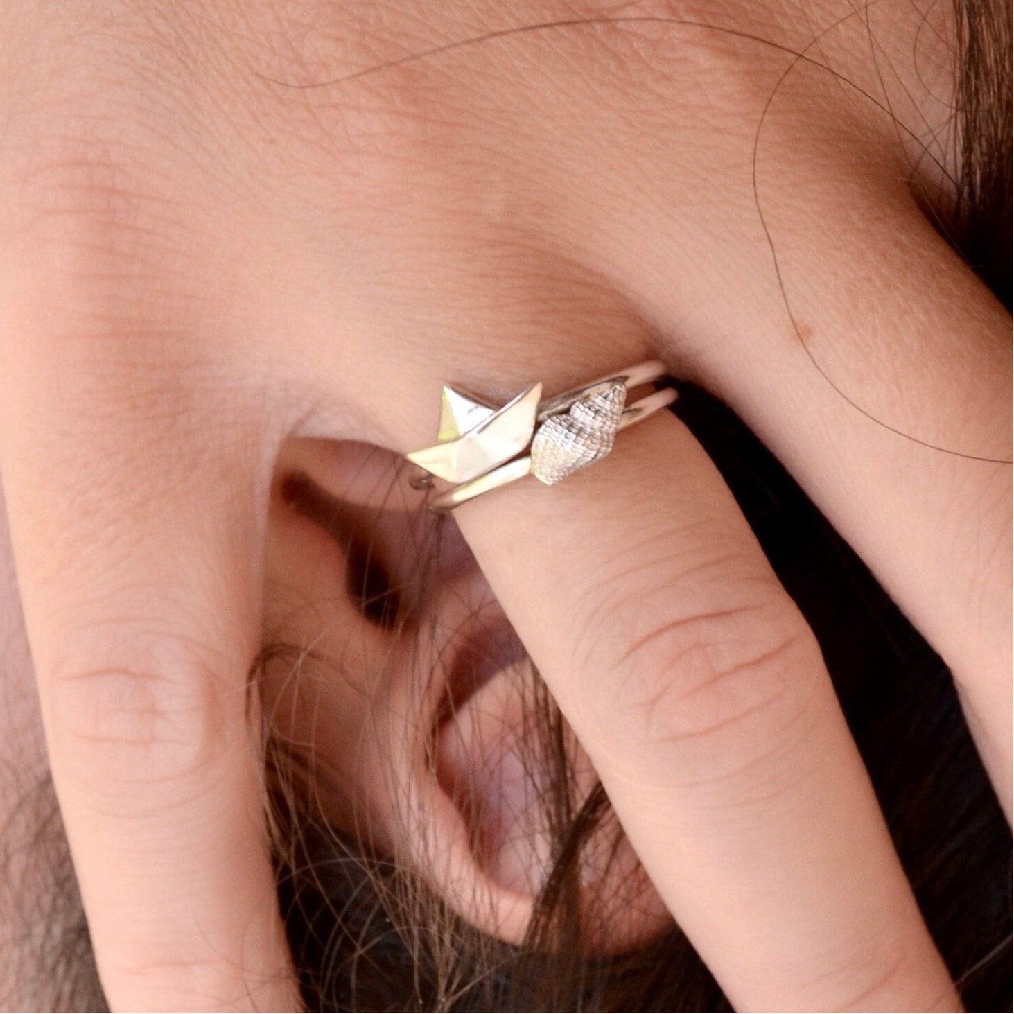 Origami Paper Boat Ring, Sterling Silver Boat Ring, Delicate 