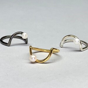 Ethical Pearl Ring, Sterling silver 925, June Birthstone, Simple Rings, Pearl Band Ring image 2