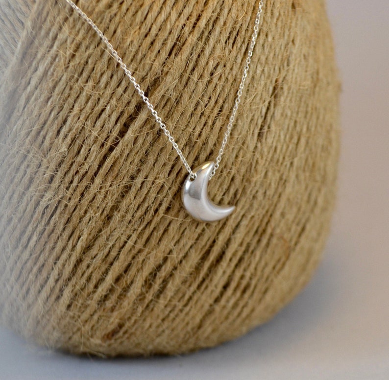 Crescent Moon Necklace, New Moon Necklace, Moon Phase, Real Handmade Piece, Sterling Silver 925, Lunar Necklace image 3