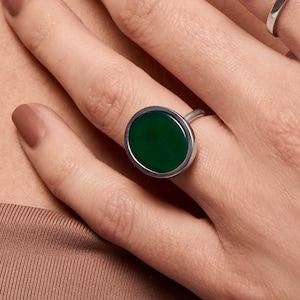Agate Ring, Green Agate Crystal, Minimalist Gemstone Ring, Sterling Silver 925, Genuine Gemstone Ring image 4