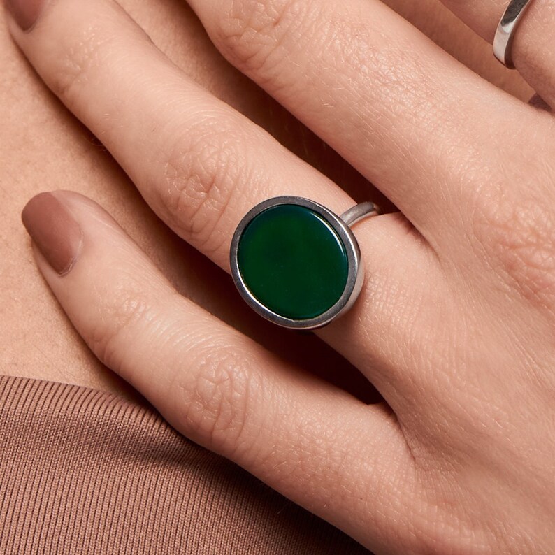 Agate Ring, Green Agate Crystal, Minimalist Gemstone Ring, Sterling Silver 925, Genuine Gemstone Ring image 4