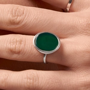 Agate Ring, Green Agate Crystal, Minimalist Gemstone Ring, Sterling Silver 925, Genuine Gemstone Ring image 6