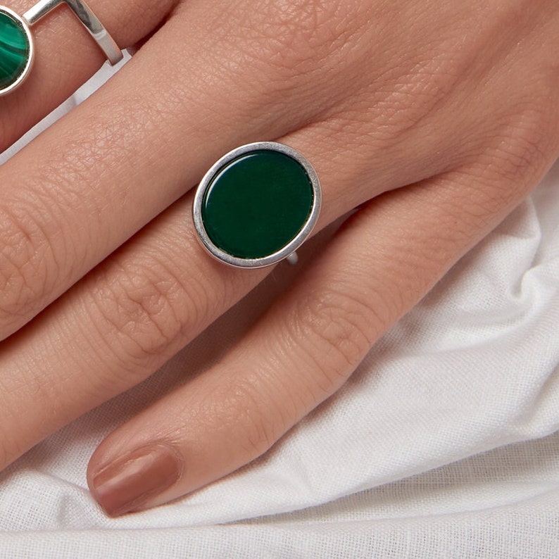 Agate Ring, Green Agate Crystal, Minimalist Gemstone Ring, Sterling Silver 925, Genuine Gemstone Ring image 2