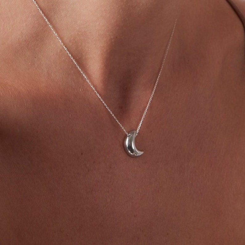 Crescent Moon Necklace, New Moon Necklace, Moon Phase, Real Handmade Piece, Sterling Silver 925, Lunar Necklace image 2