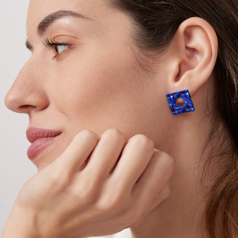 Cobalt Blue Earrings Rattan earrings Sterling Silver 925 image 1