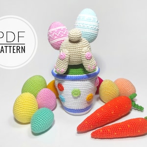 Easter decor crochet patterns pdf Crochet bunny Egg pattern Easter carrots Crochet rabbit Easter bunny Easter toys Easter eggs Crochet eggs