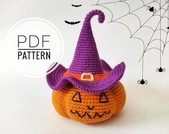 Crochet pumpkin Pumpkin pattern Mini witch hat pattern Primitive pumpkins Crochet witch hat Halloween witch hat Halloween amigurumi