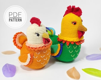 Crochet patterns Hen pattern Rooster crochet pattern Egg pattern Easter decor Crochet eggs Toy farm Bird crochet pattern Farm animal pattern