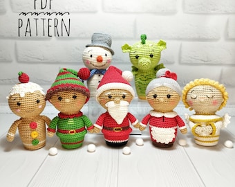 Mini amigurumi Christmas crochet patterns Mini toys Mini gingerbread man Santa Mrs.Claus Christmas Angel Amigurumi pattern Easy  pattern