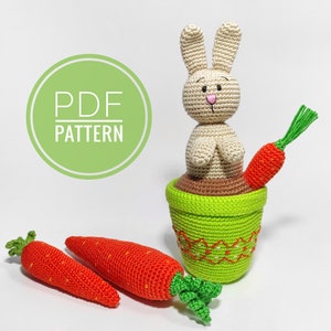 Crochet patterns Easter Easter bunny decor Easter decor Crochet bunny  Crochet rabbit Amigurumi rabbit Easter carrots  Amigurumi pattern