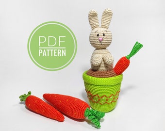 Crochet patterns Easter Easter bunny decor Easter decor Crochet bunny  Crochet rabbit Amigurumi rabbit Easter carrots  Amigurumi pattern
