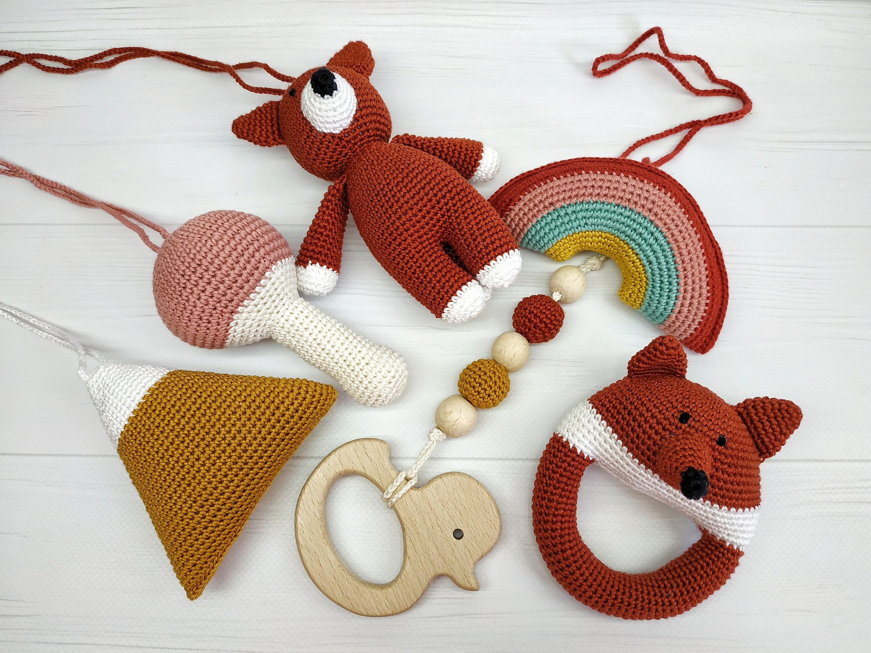 Baby gym toys and rattle. Baby hanging toys. Set of 6 toddler Etsy