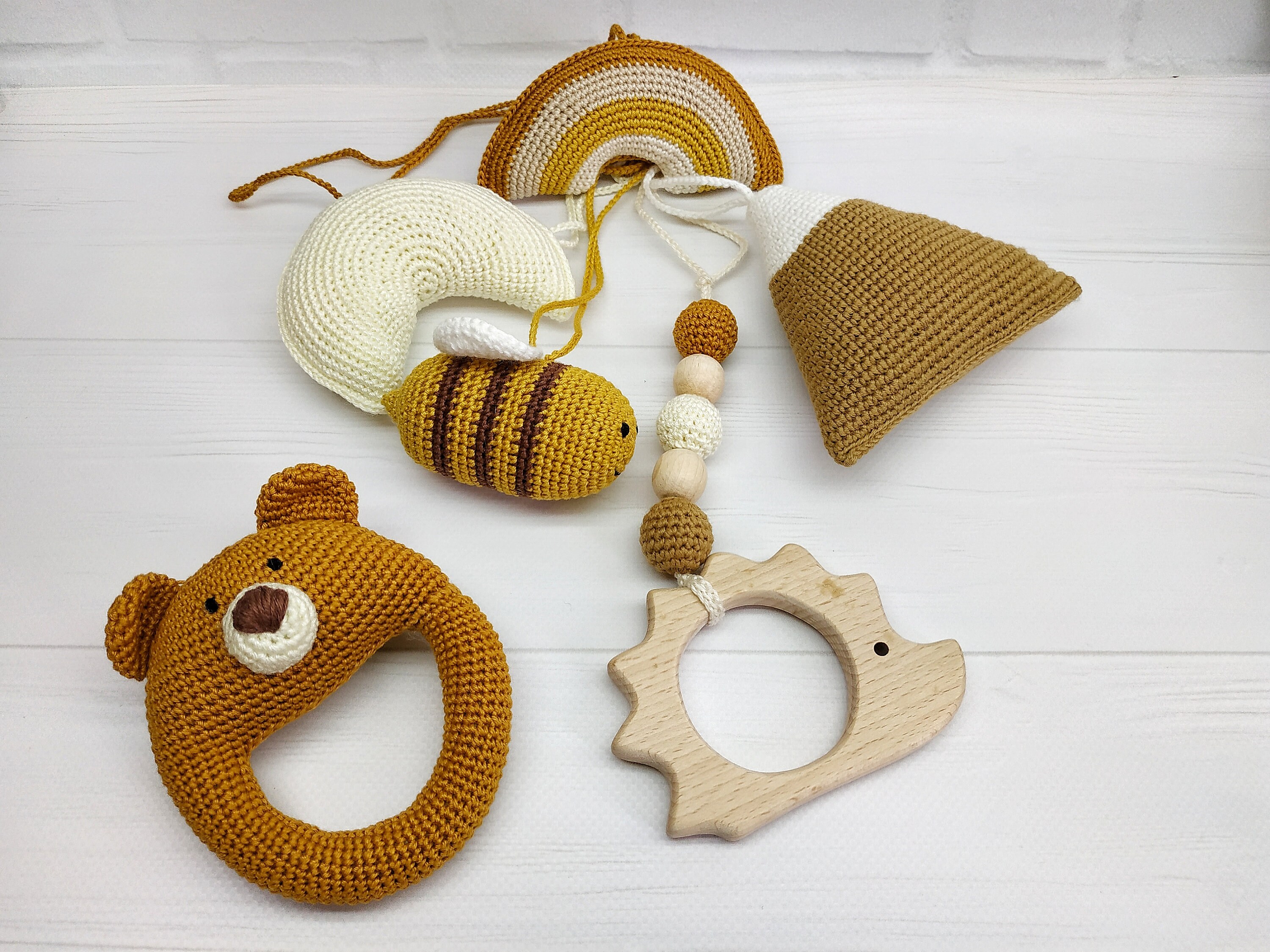 Hanging toys for baby play gym and rattle Etsy