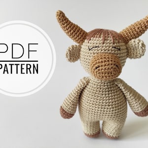Highland cow crochet patterns Crochet cow Farm animal nursery Plushie pattern Cow plushie Cow stuffed animal Bull pattern Cow plush