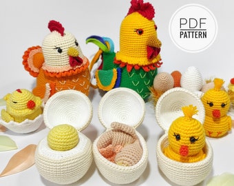 Crochet patterns life cycle of a chicken Amigurumi pattern Bird crochet pattern Farm house crochet Easter eggs Hen and chicks toys gifts