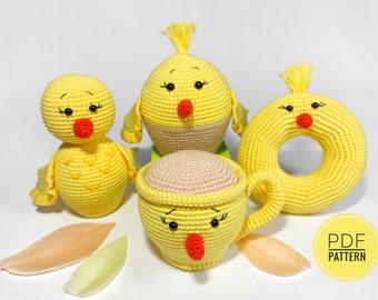 Easter chick Crochet patterns Easter decor Spring decor Chicken toys Amigurumi pattern Plushie pattern Cute crochet pattern Chicken gifts