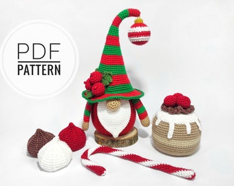 Christmas gnome Crochet pattern Candy cane decor Crochet food Christmas crochet Amigurumi pattern Holiday gnome Christmas diy Pdf pattern
