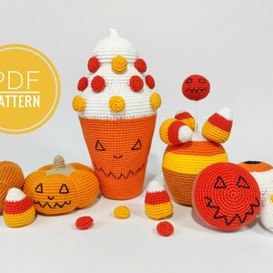 Halloween pattern Crochet pumpkin Diy Halloween decor Pumpkin pattern Candy corn decor Crochet food pattern Primitive Halloween toy