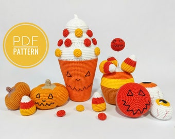 Halloween pattern Crochet pumpkin Diy Halloween decor Pumpkin pattern Candy corn decor Crochet food pattern Primitive Halloween toy