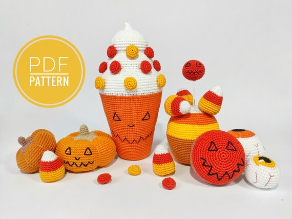 Halloween pattern Crochet pumpkin Diy Halloween decor Pumpkin pattern Candy corn decor Crochet food pattern Primitive Halloween toy