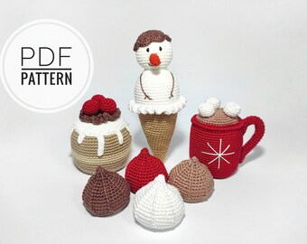 Ganchillo Navidad Patrones de crochet Comida de ganchillo Comida de juguete Patrón navideño Patrón muñeco de nieve Navidad DIY Patrón de crochet fácil Patrón pdf