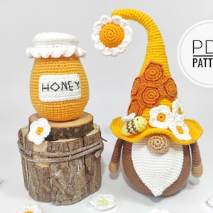 Gnome patterns Honey bee decor Honey pot crochet patterns Summer gnome Honey gnome Crochet bee gnome Amigurumi pattern Plushie pattern pdf