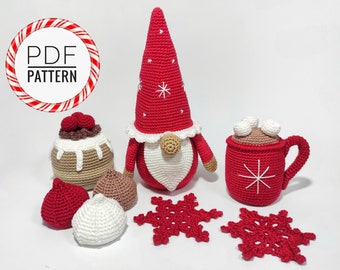 Crochet patterns Christmas crochet Gnome patterns Amigurumi pattern Christmas gnome Crochet food Play food Christmas ornament Crochet mug