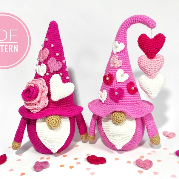Gnome patterns Valentines gnomes Crochet patterns pdf Holiday gnome Valentines day decor Crochet heart Couples gift Valentines day gift