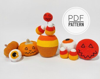 Pumpkin decor Halloween decor Candy corn decor Crochet food pattern Macarons pattern Halloween cupcake Crochet pumpkin  Primitive pumpkins