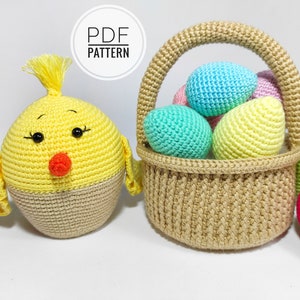 Easter crochet patterns pdf Crochet eggs pattern Crochet basket Mini basket Easter chick Easter basket Easter eggs Easter toys Spring decor