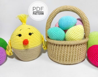 Schemi pasquali all'uncinetto pdf Schema uova all'uncinetto Cestino all'uncinetto Mini cestino Pulcino di Pasqua Cesto di Pasqua Uova di Pasqua Giocattoli di Pasqua Decorazioni primaverili