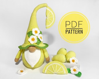 Gnome patterns pdf Crochet patterns Amigurumi pattern Lemon decor Garden gnome Summer gnome Crochet gnomes Lemon gnome Handmade gift