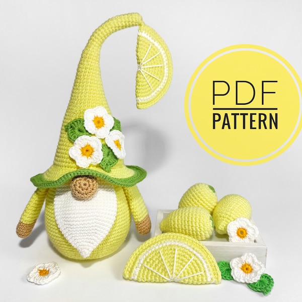 Gnome patterns pdf Crochet patterns Amigurumi pattern Lemon decor Garden gnome Summer gnome Crochet gnomes Lemon gnome Handmade gift