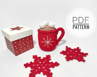 Gehaakte mok kerstpatroon Koffiekopje haakpatroon Pdf patroon warme chocolademelk Kerst gehaakt Amigurumi patroon Gemakkelijk haakpatroon