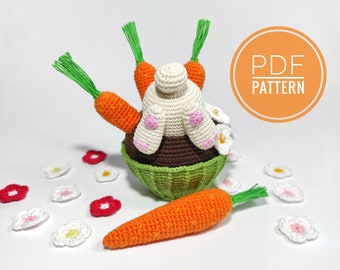 Patrones de ganchillo Pascua Conejito de ganchillo Conejito de Pascua Zanahorias de Pascua Juguetes de Pascua Patrón Amigurumi Juguetes de ganchillo Comida de ganchillo Comida falsa